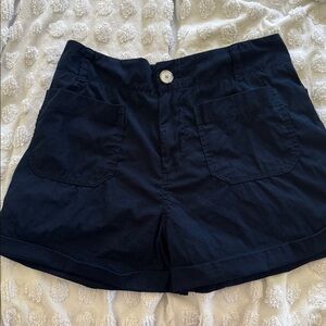 Anthropologie Navy High Waist Linen Blend Shorts